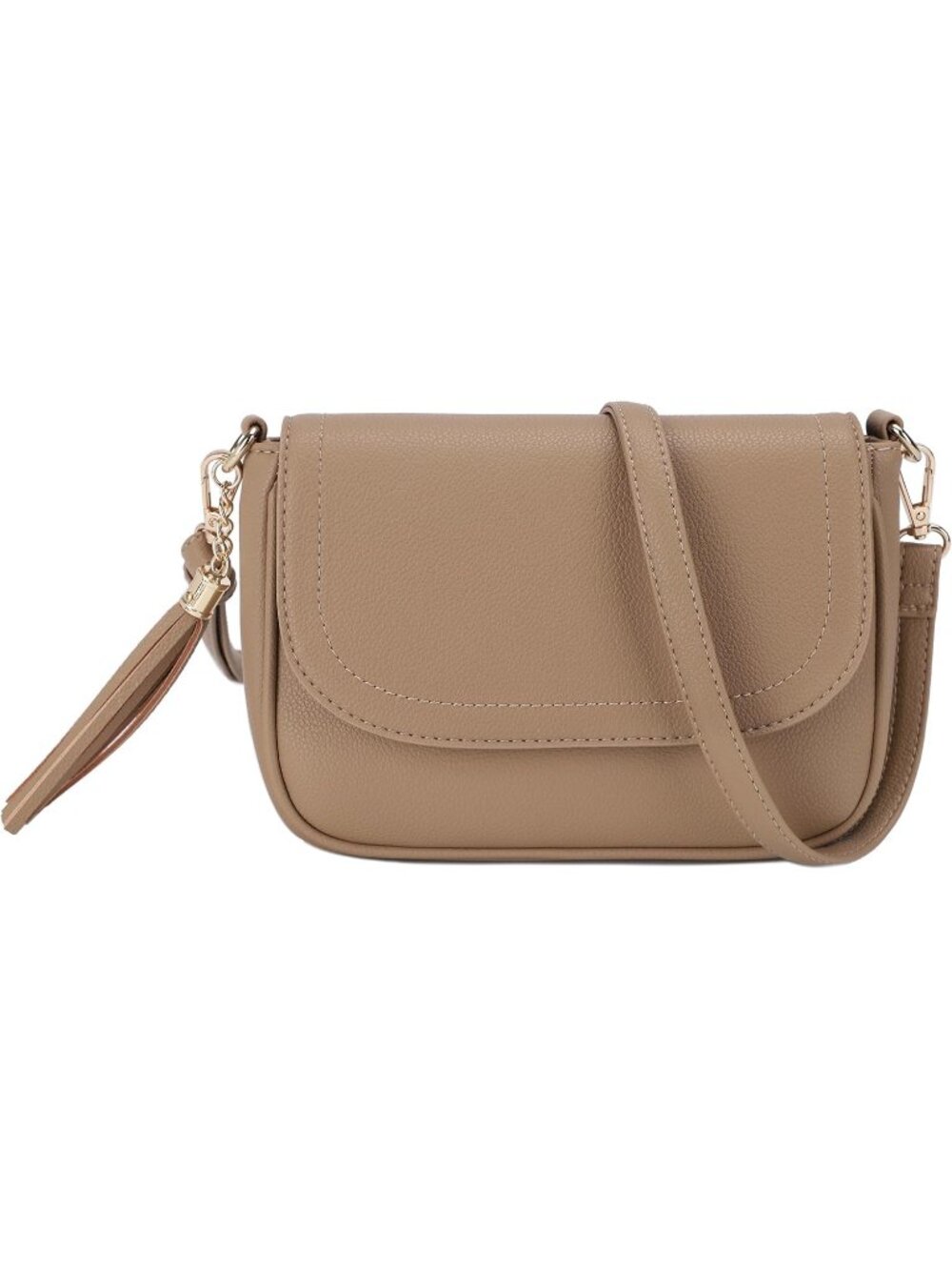 〽️Women's Taupe Small Tassel Vegan Leather Trendy Flap Crossbody Shoulder Bag
